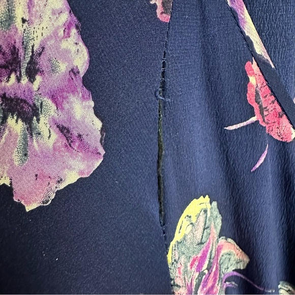 Rebecca Taylor 100% Silk Dress Women's Size 12 Floral Navy Blue Pockets - Picture 9 of 11